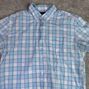 Bonobos Shirt Men’s Large Blue Plaid Slim Fit Short Sleeve Button Up
